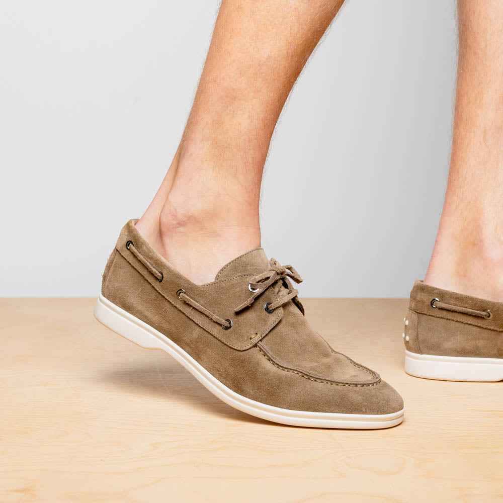 TREK - 16-675-TPE VENICE Italian Sueded Goatskin Boat Shoes, Taupe SHOES TEEK ZI