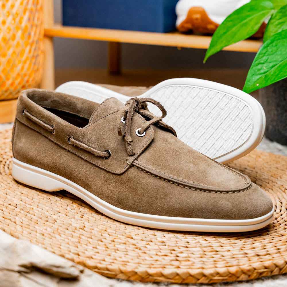 TREK - 16-675-TPE VENICE Italian Sueded Goatskin Boat Shoes, Taupe SHOES TEEK ZI
