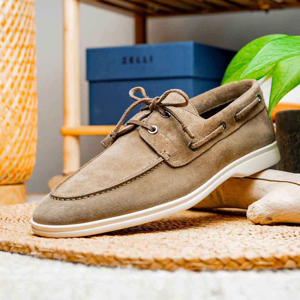 TREK - 16-675-TPE VENICE Italian Sueded Goatskin Boat Shoes, Taupe SHOES TEEK ZI