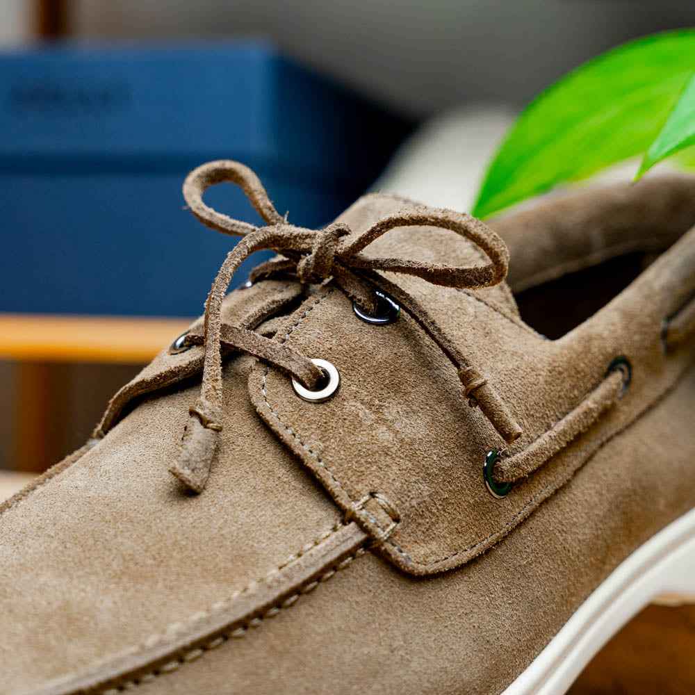 TREK - 16-675-TPE VENICE Italian Sueded Goatskin Boat Shoes, Taupe SHOES TEEK ZI