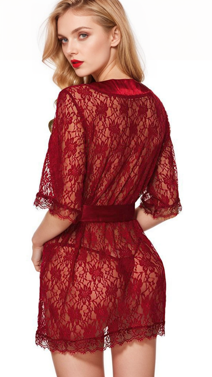 TEEK - Lace Short Sleeve Lingerie Robe ROBE TEEK 3W