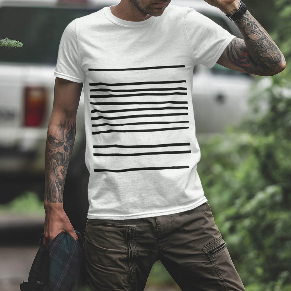 TEEK - Mens T-Shirt with Horizontal Lines TOPS Onetify White XS