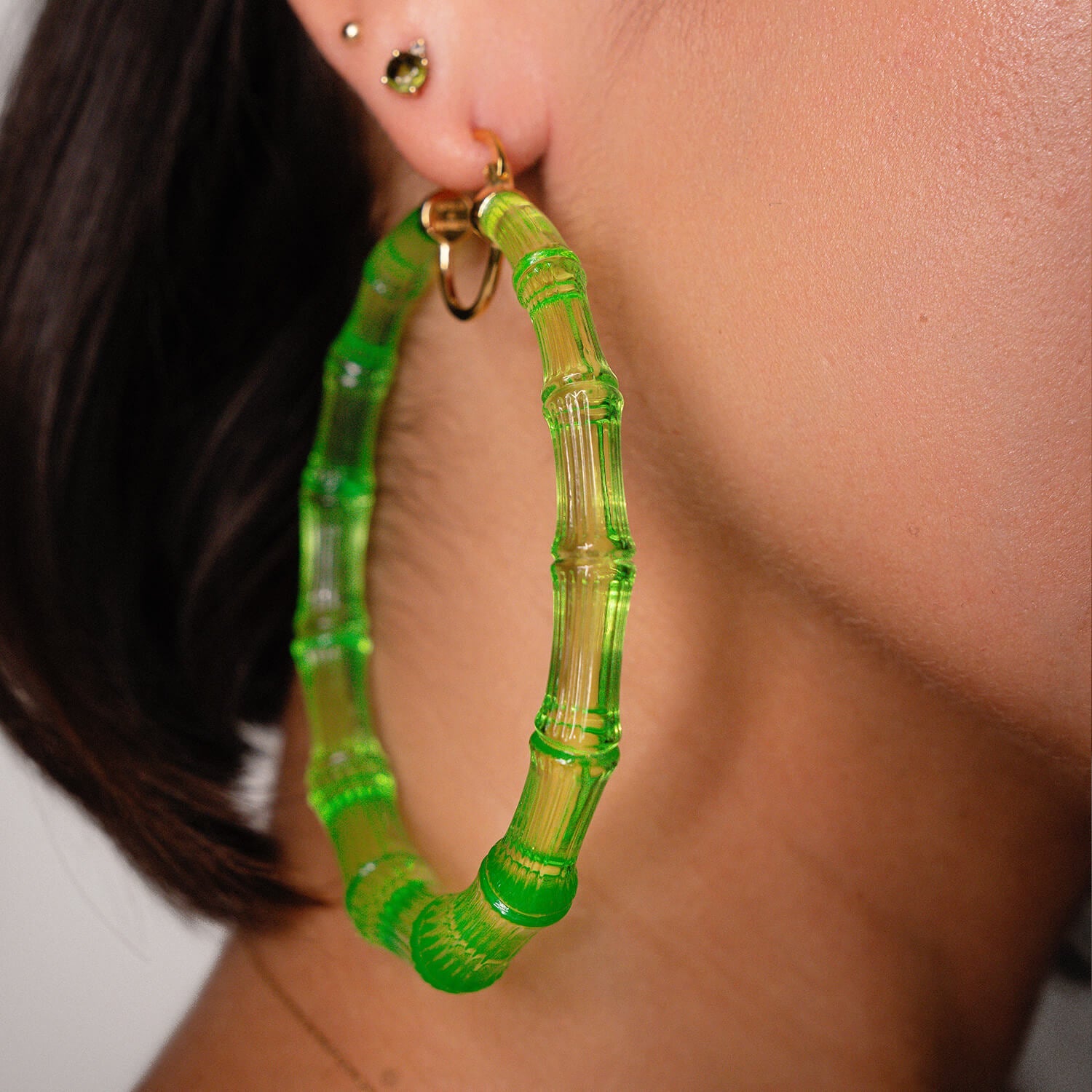 TEEK - XL Lime Green Lucite Bamboo Hoop Earrings JEWELRY TEEK GNH