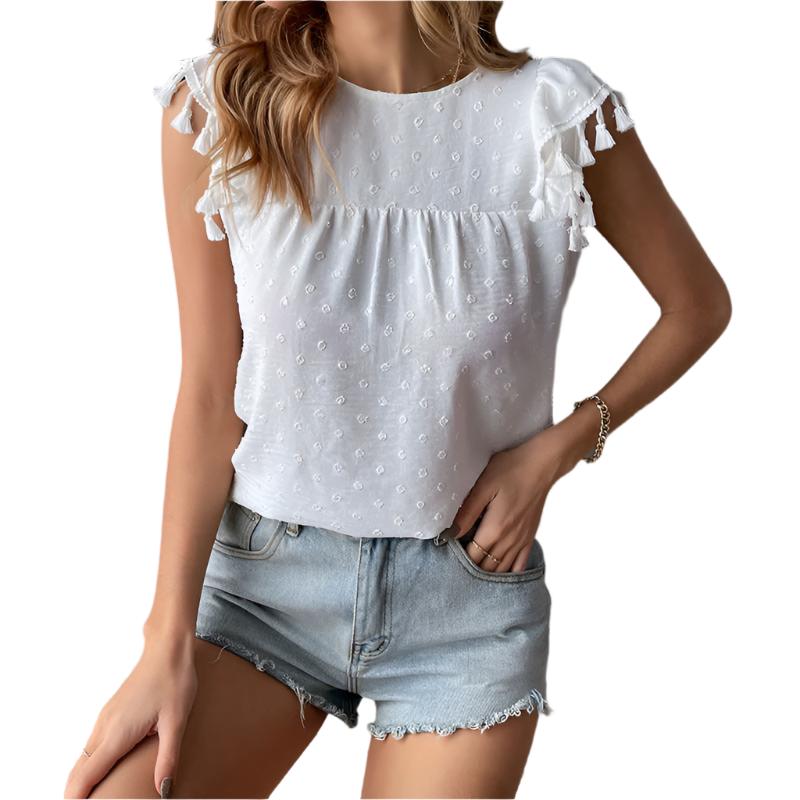 TEEK - White Fringe Stitching Top TOPS TEEK K S  