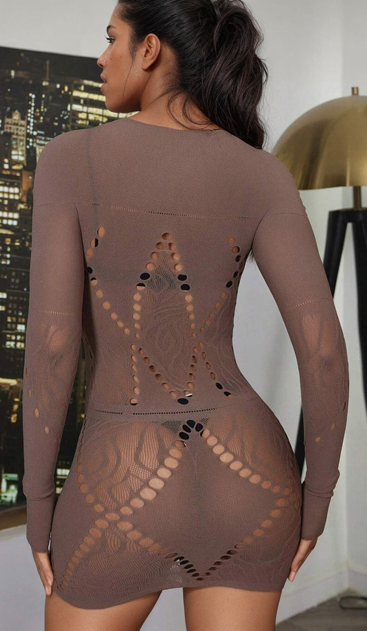 TEEK - Brown Seamless Geo Net Chemise LINGERIE TEEK 3W