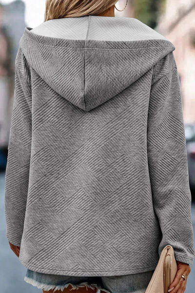 TEEK - Charcoal Textured Half Button Hoodie TOPS TEEK Trend   