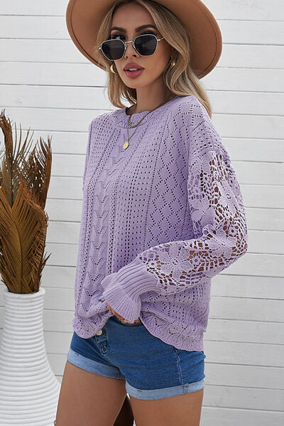 TEEK - Lace Lantern Sleeve Dropped Shoulder Sweater SWEATER TEEK Trend   