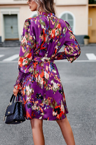 TEEK - Floral Tie Waist Lantern Sleeve Dress DRESS TEEK Trend   