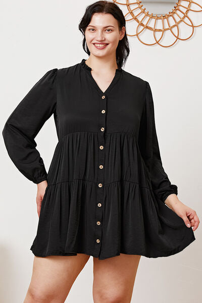 TEEK - Black Ruffled Long Sleeve Tiered Shirt DRESS TEEK Trend   