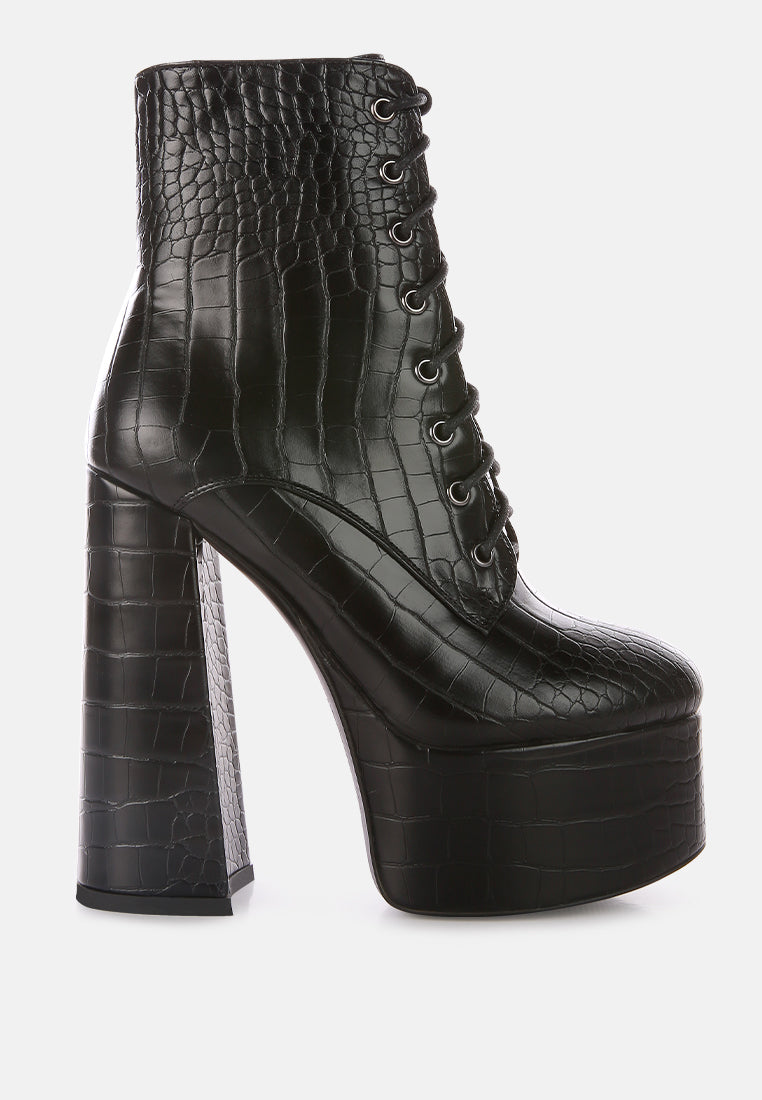 TEEK - Croc High Heel Platform Boots SHOES TEEK M Black US-5 / UK-3 / EU-36 