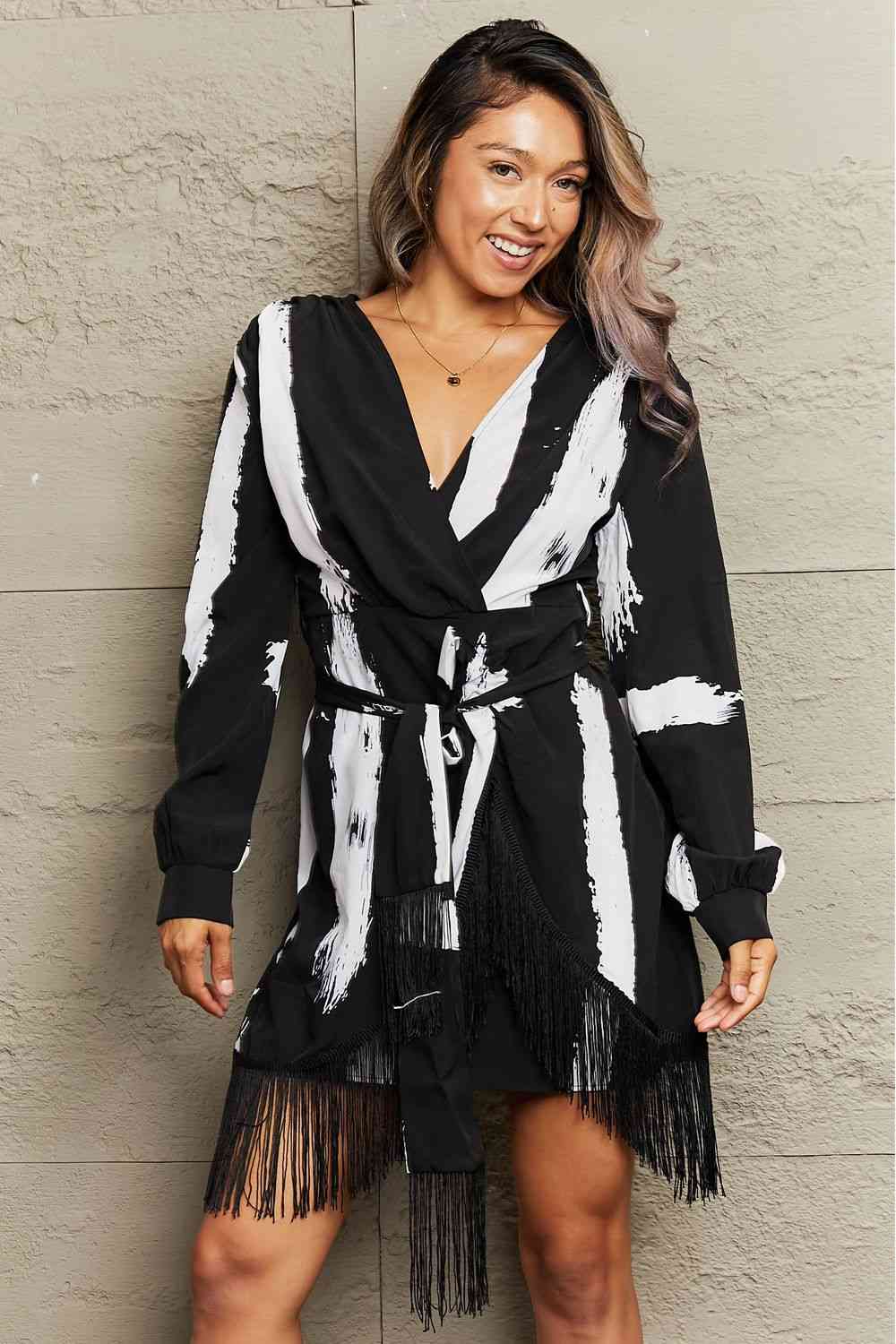 TEEK - Black and White Fringe Detail Dress DRESS TEEK Trend   