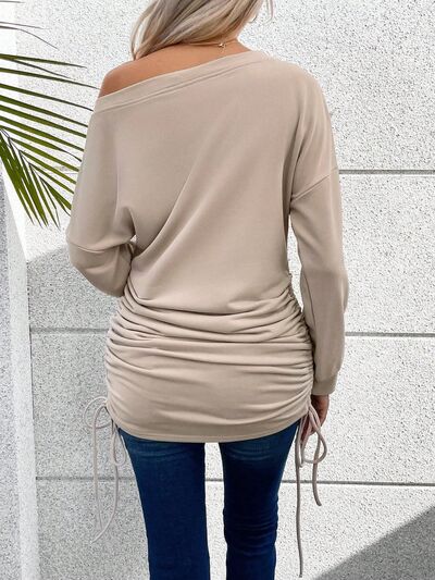 TEEK - Ruched Single Shoulder Long Sleeve Top TOPS TEEK Trend   