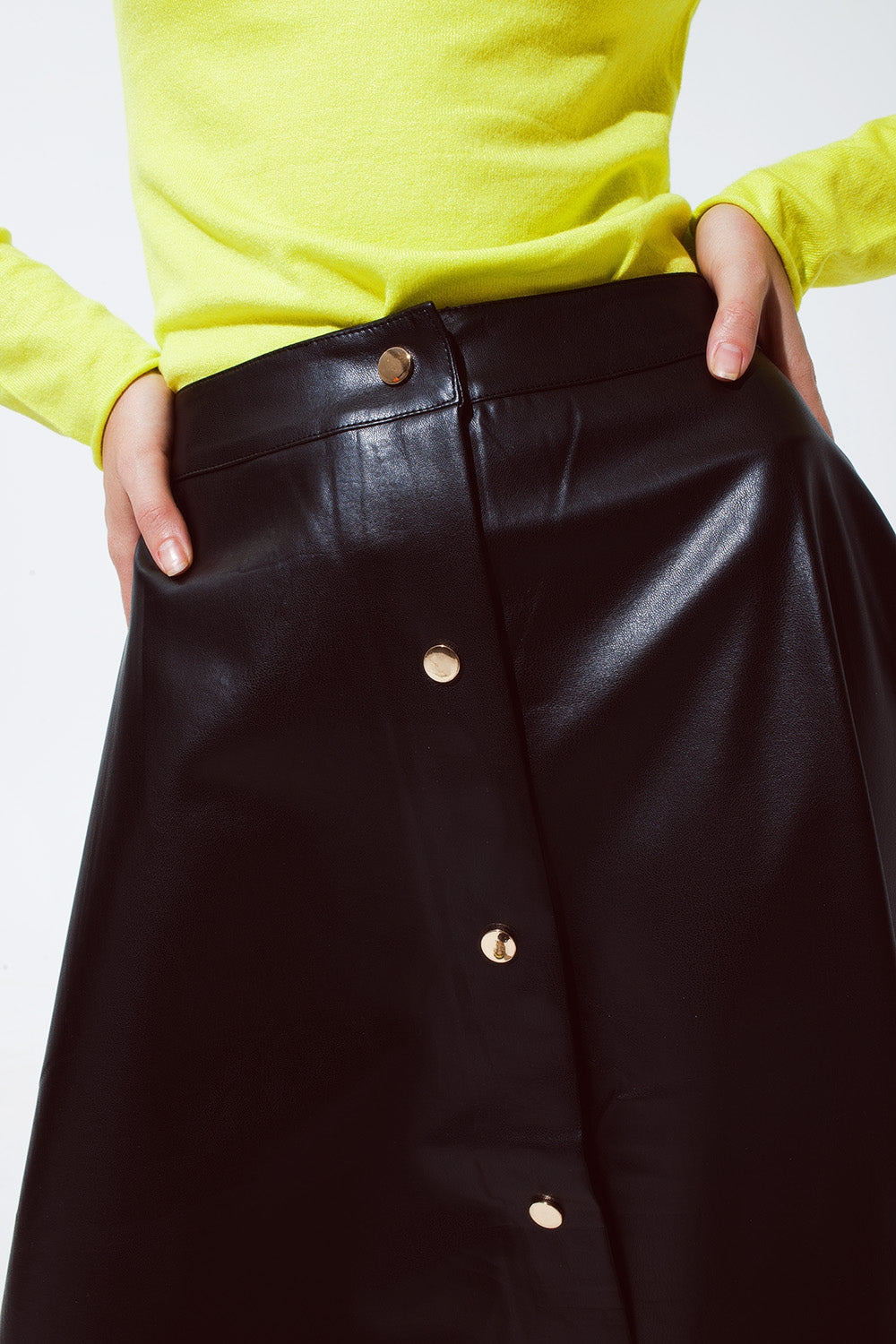 TEEK - Black Leatherette Buttoned Skirt SKIRT TEEK M   