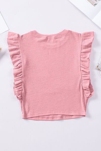 TEEK - Blush Pink Ruffled Neck Cap Sleeve Blouse TOPS TEEK Trend   