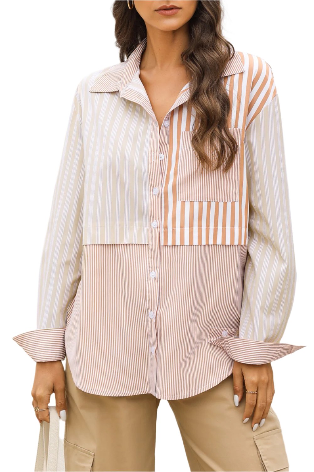 TEEK - Blush Pink Striped Button Up Shirt TOPS TEEK Trend S  