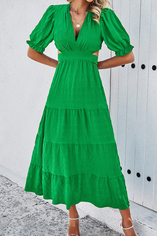 TEEK - Tie Back Short Sleeve Tiered Dress DRESS TEEK Trend Mid Green S 