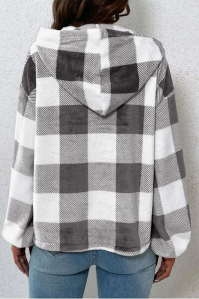 TEEK - Plaid Quarter Button Hoodie TOPS TEEK Trend   