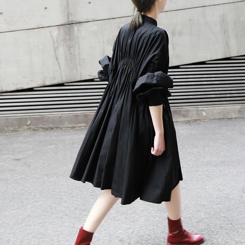 TEEK - Long Sleeve Pleated Black Shirt Dress DRESS TEEK M   