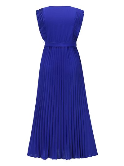 TEEK - Tied Cap Sleeve Pleated Dress DRESS TEEK Trend   