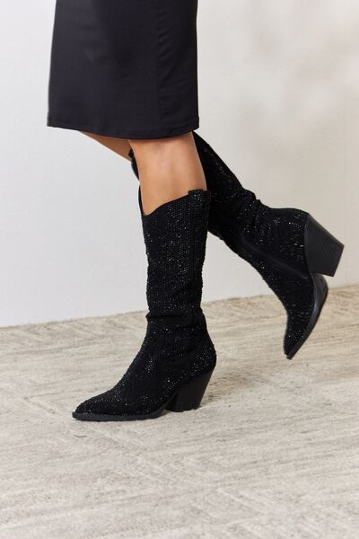 TEEK - Black FL Rhinestone Knee High Cowboy Boots SHOES TEEK Trend   