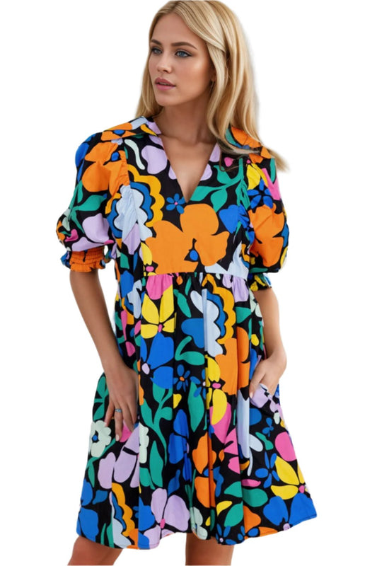 TEEK - Multicolor Johnny Collar Half Sleeve Dress DRESS TEEK Trend S  