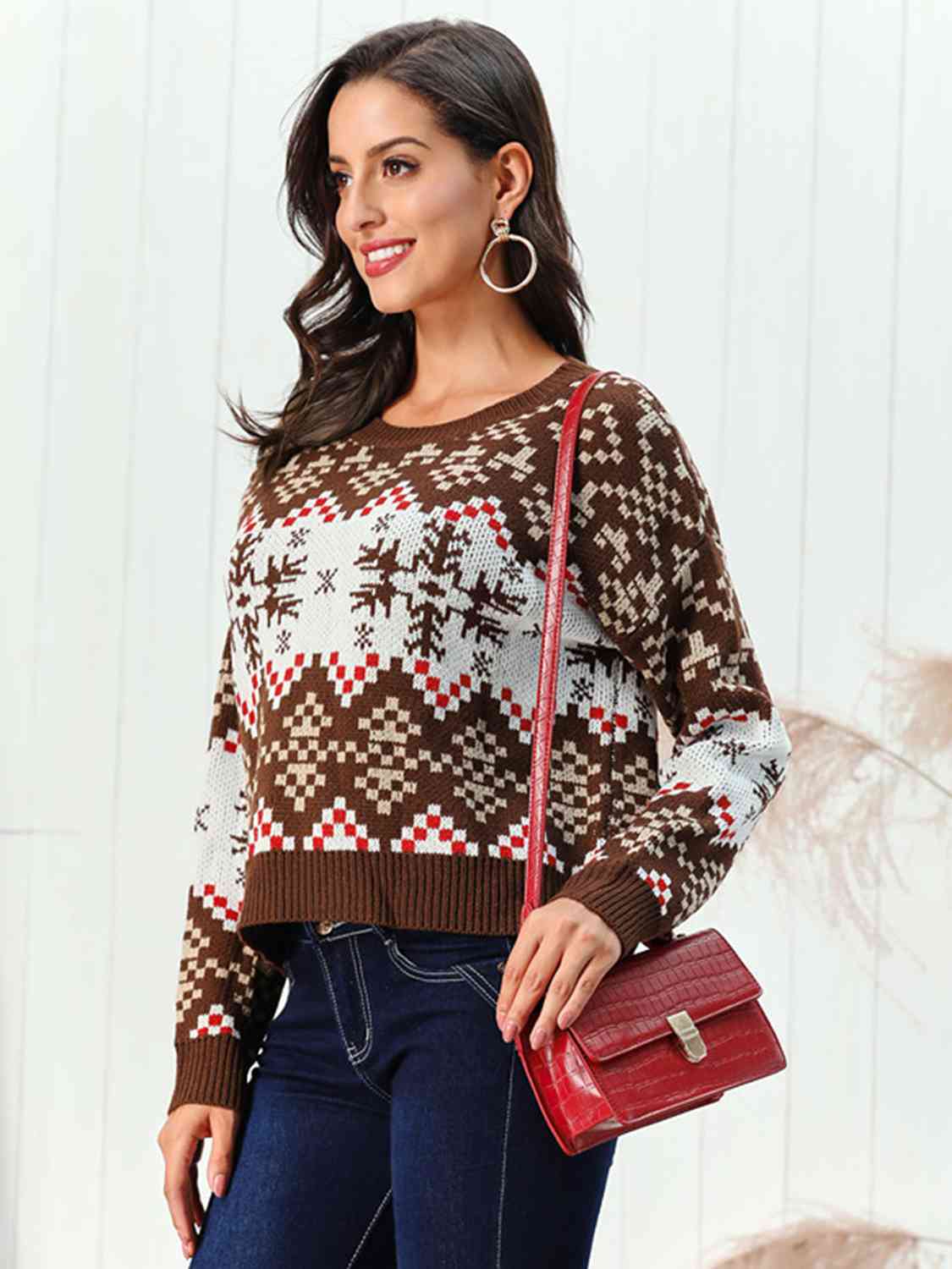 TEEK - Chestnut Snowflake Pattern Sweater SWEATER TEEK Trend   