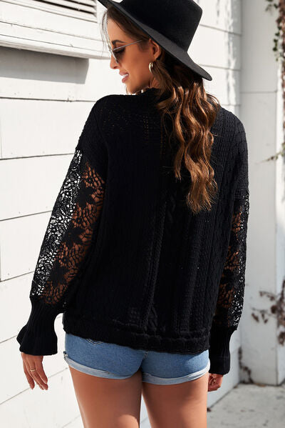 TEEK - Lace Lantern Sleeve Dropped Shoulder Sweater SWEATER TEEK Trend   