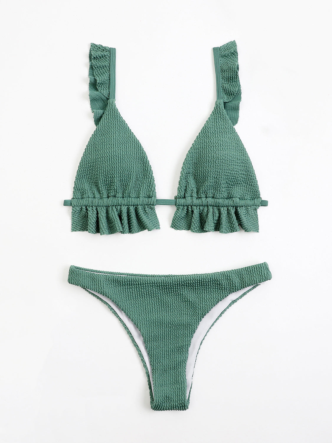 TEEK - Ruffled Textured Wide Strap Two-Piece Bikini Set SWIMWEAR TEEK Trend Deep Teal S 