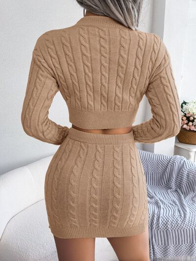 TEEK - Cable-Knit Top and Skirt Sweater Set SET TEEK Trend   