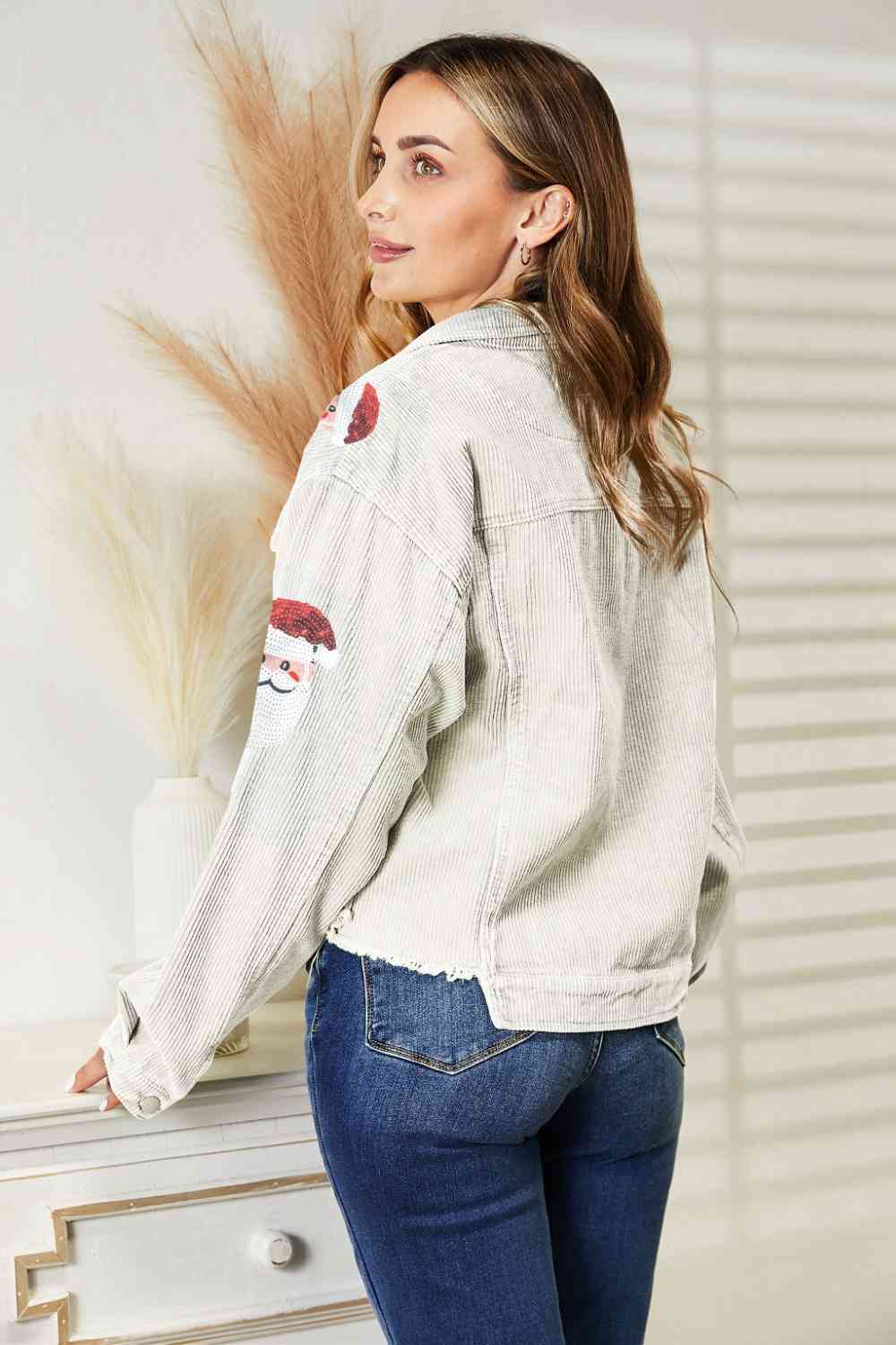 TEEK - Santa Sequin Raw Hem Jacket JACKET TEEK Trend White S 