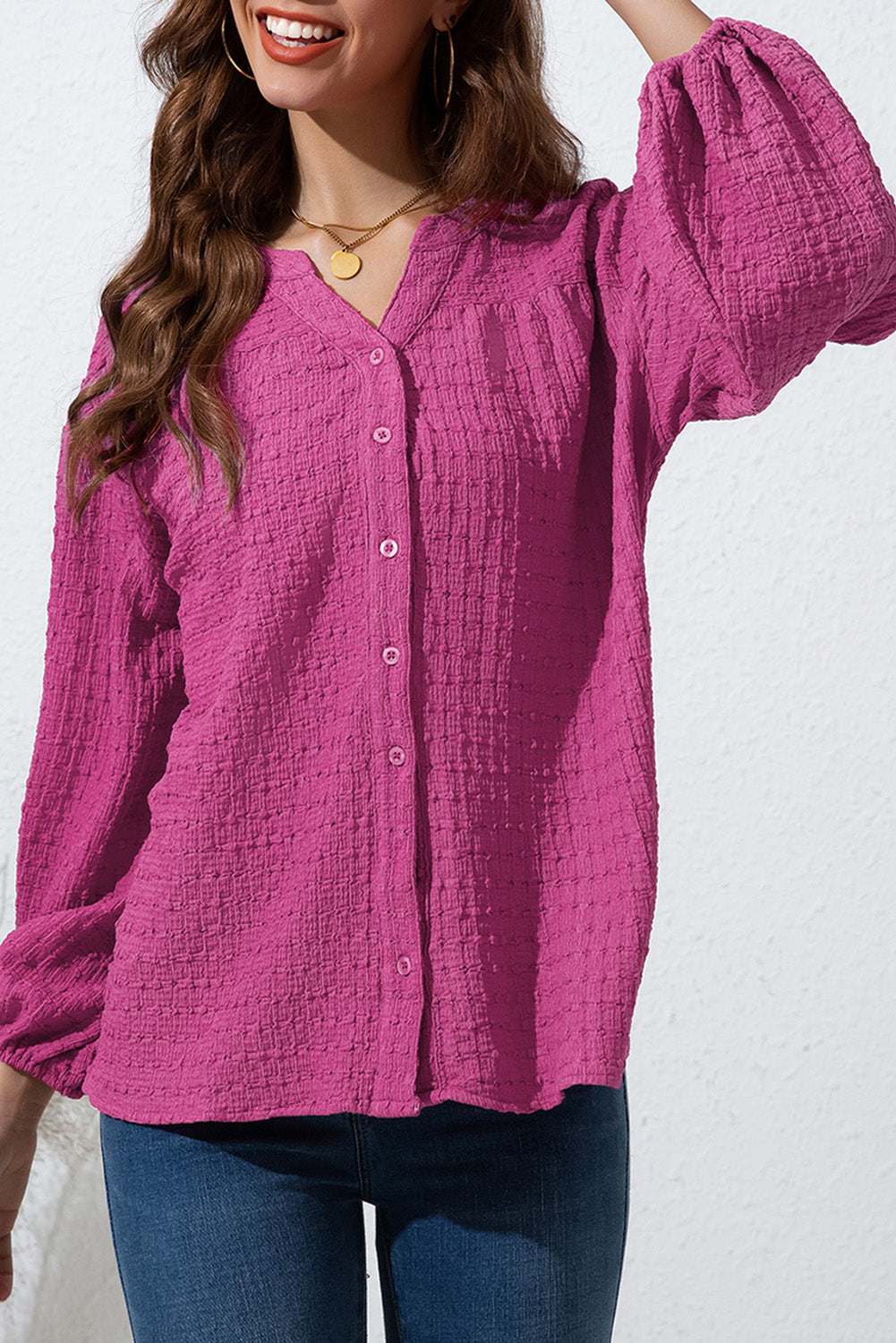 TEEK - Cerise Swiss Dot Balloon Sleeve Shirt TOPS TEEK Trend   