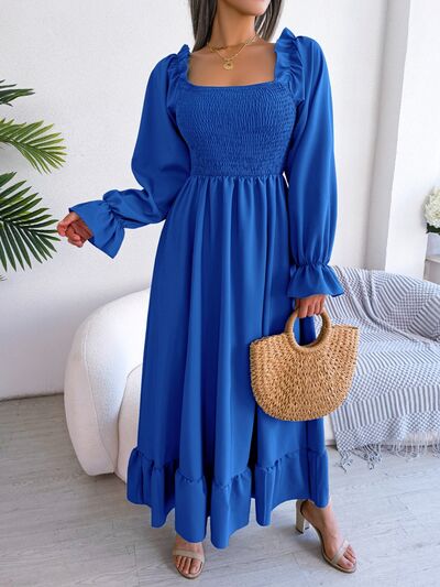 TEEK - Smocked Soft Flounce Sleeve Dress DRESS TEEK Trend Royal  Blue S 