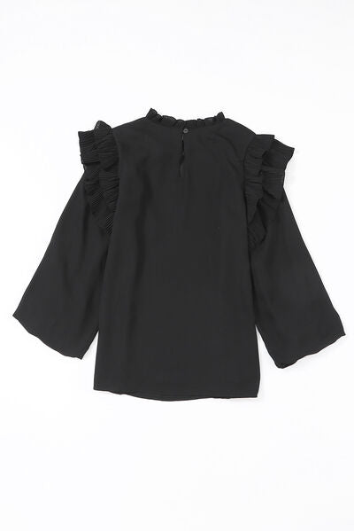 TEEK - Black Ruffled Long Sleeve Blouse TOPS TEEK Trend   