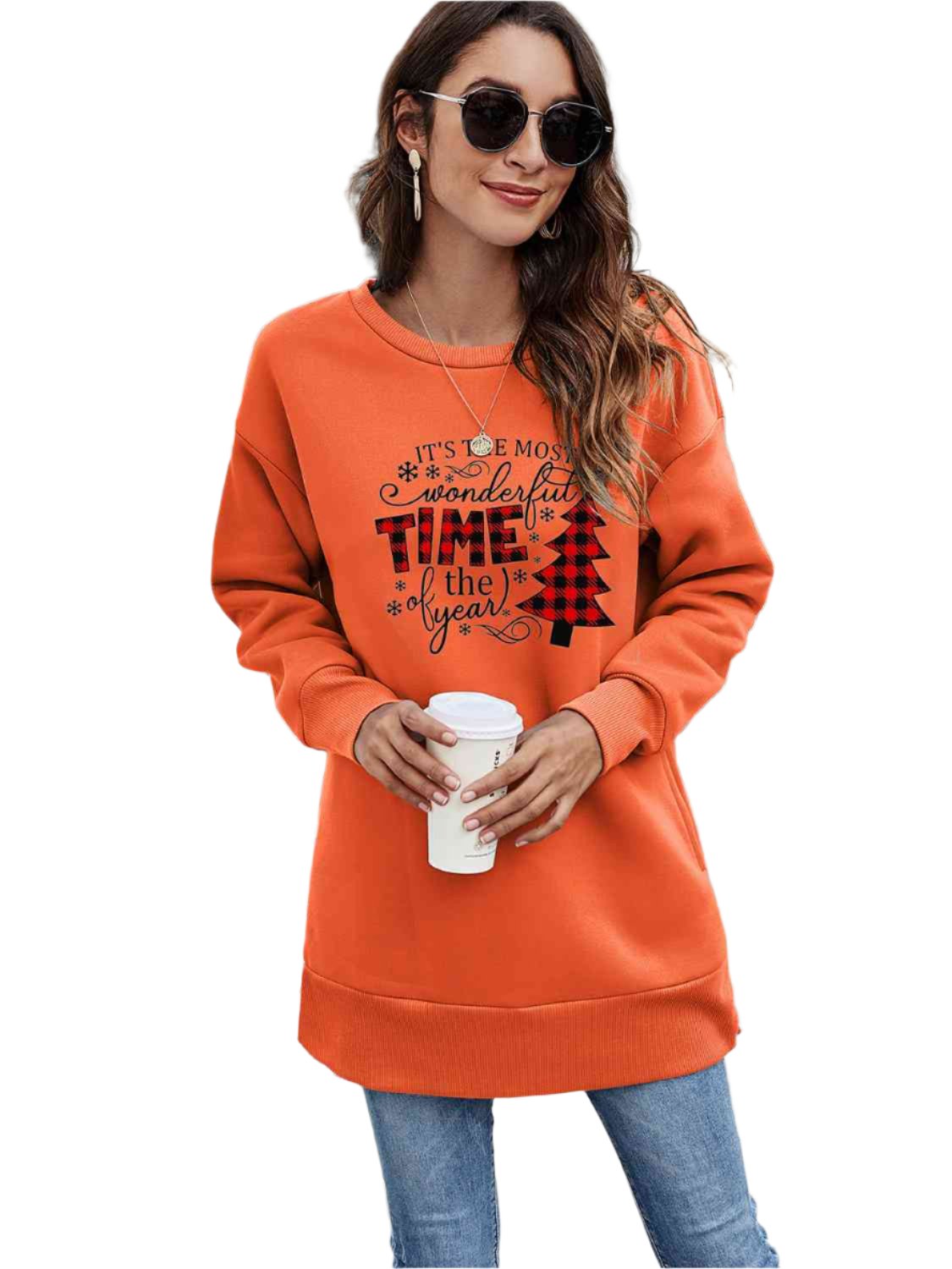 TEEK - Christmas Tree Time Drop Shoulder Sweatshirt TOPS TEEK Trend Pumpkin S 