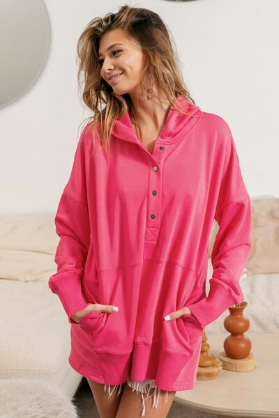 TEEK - Fuchsia Half Snap Thumbhole Long Sleeve Hoodie JACKET TEEK Trend   