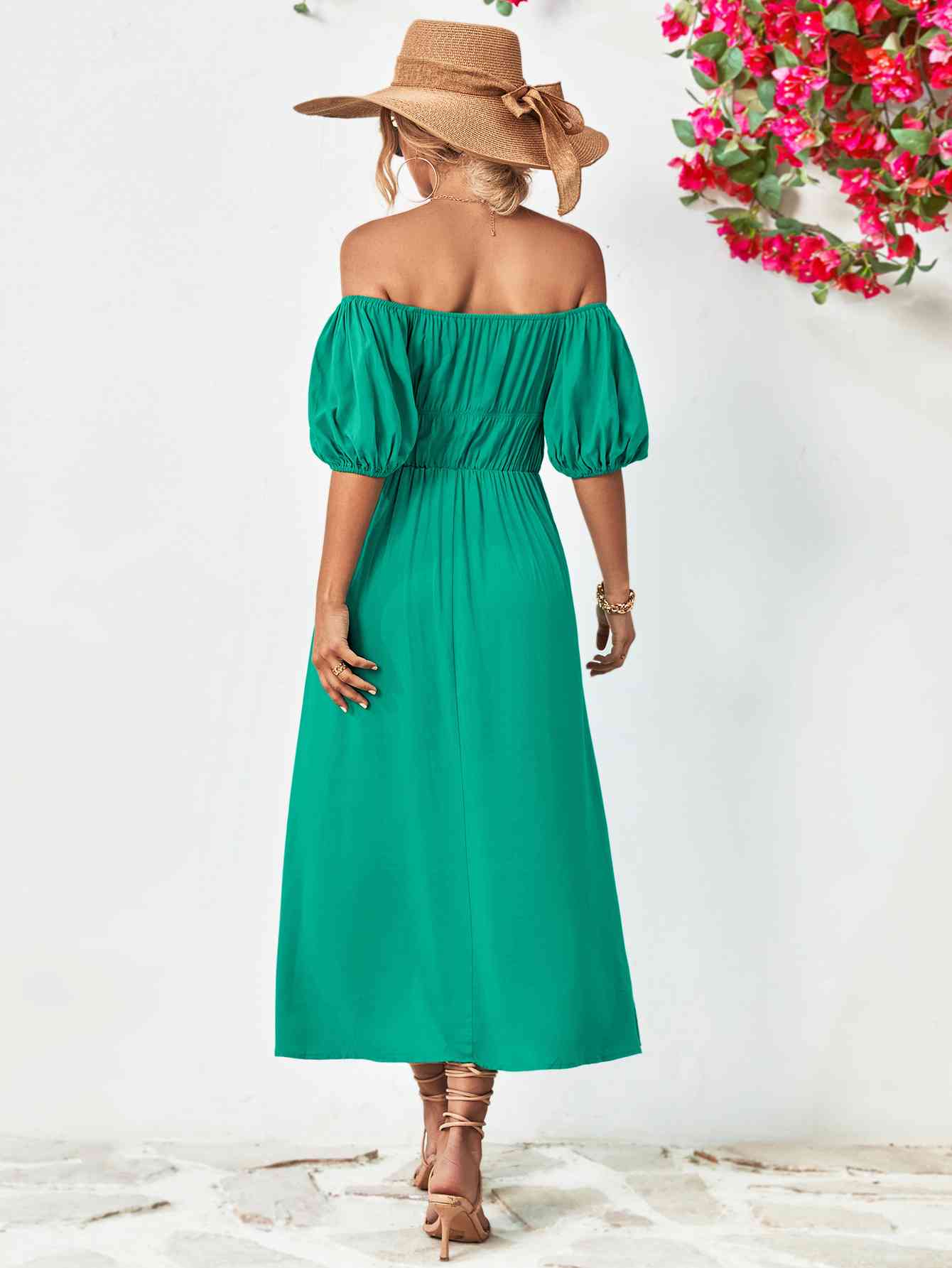 TEEK - Off-Shoulder Balloon Sleeve Midi Dress DRESS TEEK Trend   