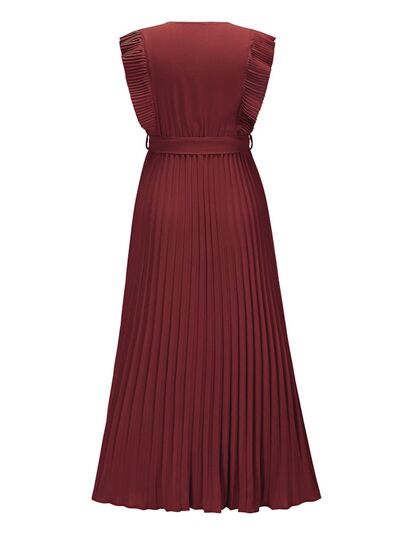 TEEK - Tied Cap Sleeve Pleated Dress DRESS TEEK Trend   