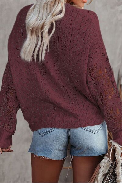 TEEK - Lace Lantern Sleeve Dropped Shoulder Sweater SWEATER TEEK Trend   