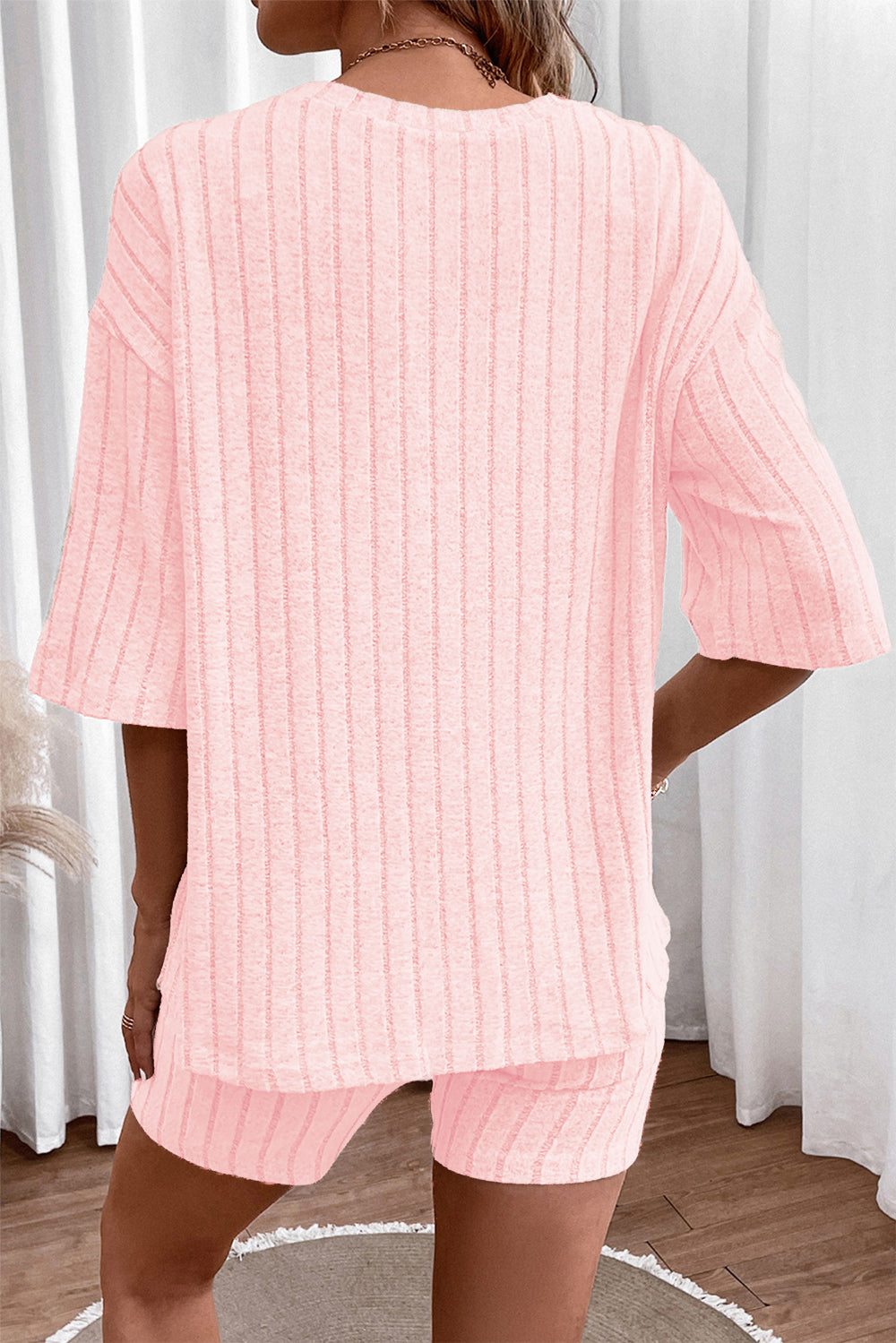 TEEK - Blush Pink Ribbed Top and Shorts Set SET TEEK Trend   