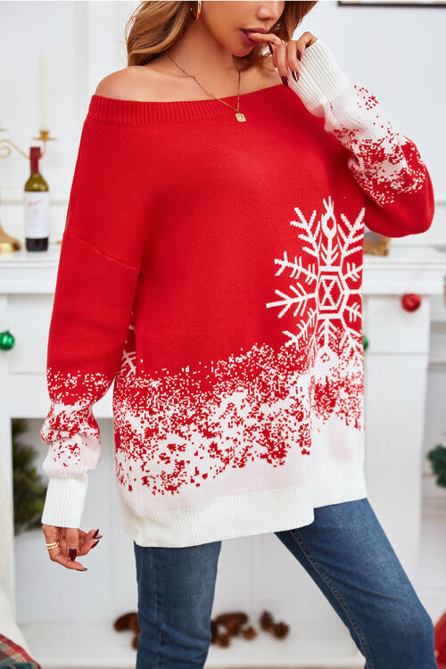 TEEK - Red Off-Shoulder Long Sleeve Snow Sweater SWEATER TEEK Trend   