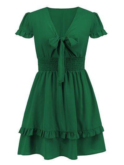 TEEK - Green Tied V-Neck Tiered Dress DRESS TEEK Trend   