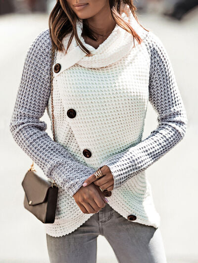 TEEK - Contrast Button Detail Turtleneck Sweater SWEATER TEEK Trend Heather Gray S 