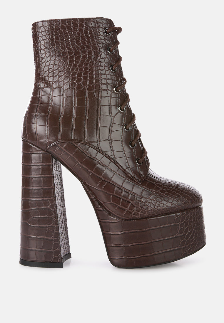 TEEK - Croc High Heel Platform Boots SHOES theteekdotcom Brown US-5 / UK-3 / EU-36 