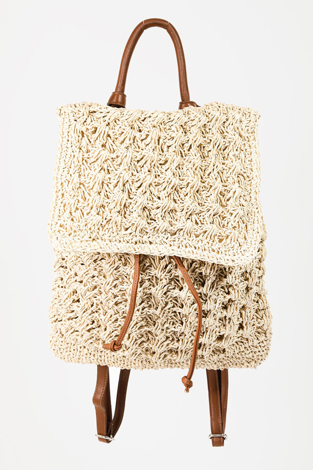 TEEK - Ivory Fame Straw Braided Faux Leather Strap Backpack Bag BAG TEEK Trend   
