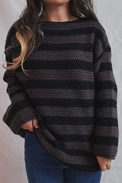 TEEK - Striped Dropped Shoulder Sweater SWEATER TEEK Trend   