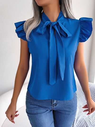 TEEK - Tina Tie Cap Ruffle Sleeve Blouse TOPS TEEK Trend Azure S 