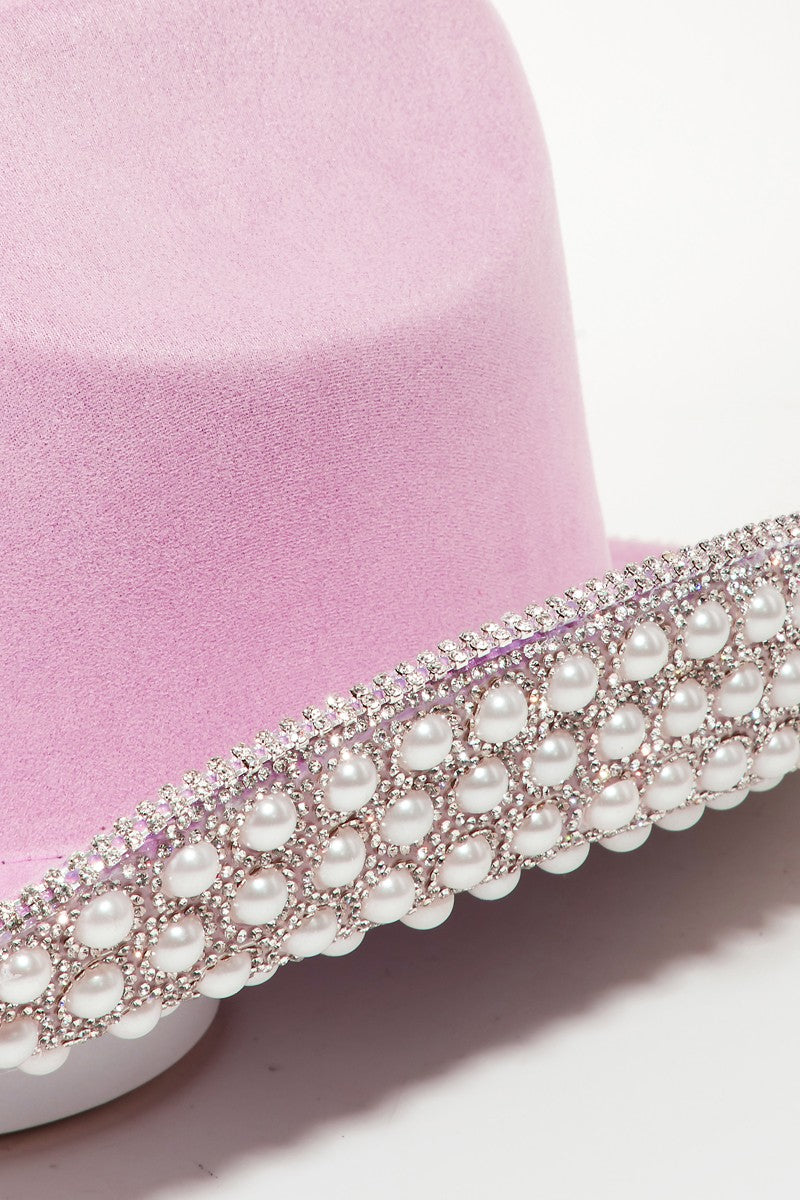 TEEK - Pink Fame Pave Rhinestone Pearl Trim Cowboy Hat HAT TEEK Trend   