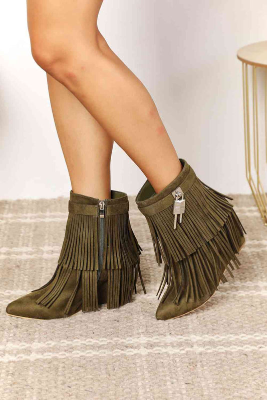 TEEK - Tassel Wedge Heel Ankle Booties | Olive SHOES TEEK Trend 6  
