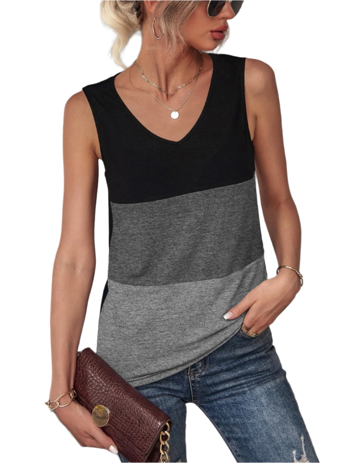 TEEK - Black Color Block Wide Strap Tank TOPS TEEK Trend S  