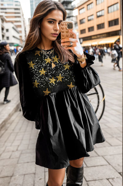 TEEK - Star Sequin Black Mini Dress DRESS TEEK Trend S  